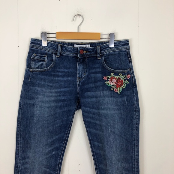 Zara Floral Embroidered Mid-Rise Skinny Jeans Sz 4 - Picture 3 of 13